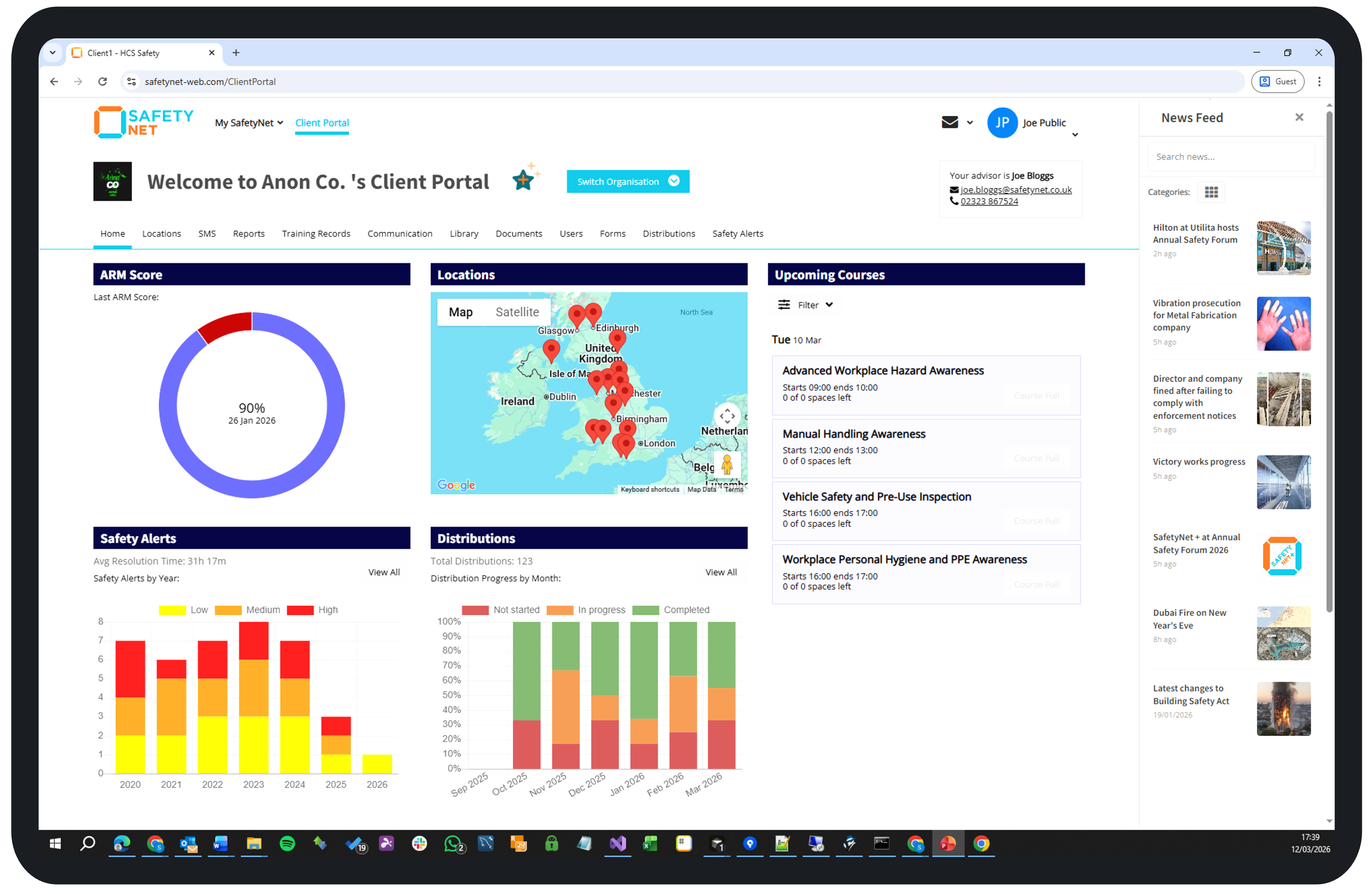SafetyNet client portal dashboard